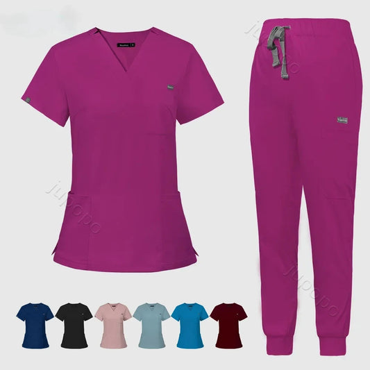 Multicolor Scrubs Uniform Short Sleeve Tops+Pants Nursing Uniform Women Pet Shop Doctor Scrub Medical Surgery Workwear Scrub Set - Dhavinci