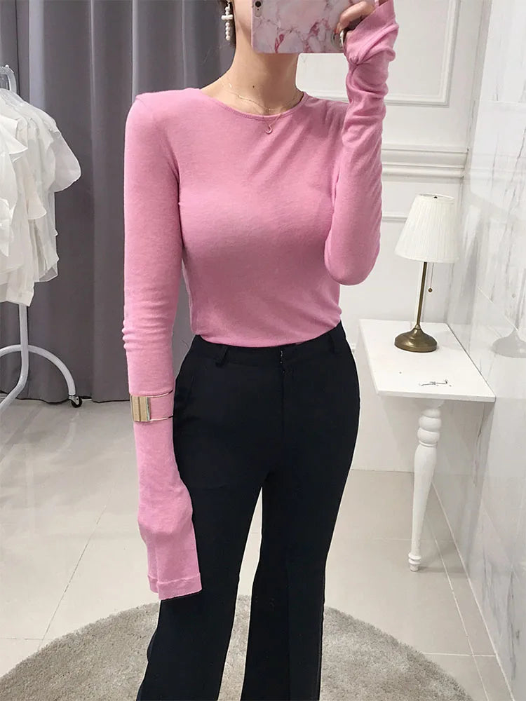 Sexy Shirt Women T-Shirt Long Sleeve Korean Style Slim Basic Elasticity Tshirt Top Womens Clothing T Shirt Femme - Dhavinci