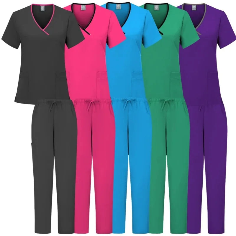 Medical Nurse Beauty Salon Workwear Clinical Scrubs Top + Pant Spa Doctor Nursing Tunic Suit Surgical Uniforms Woman Scrub Set - Dhavinci