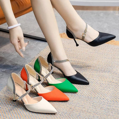 Mix Color Ankle Strap High Heels - Shining Patchwork Party Pumps - Dhavinci