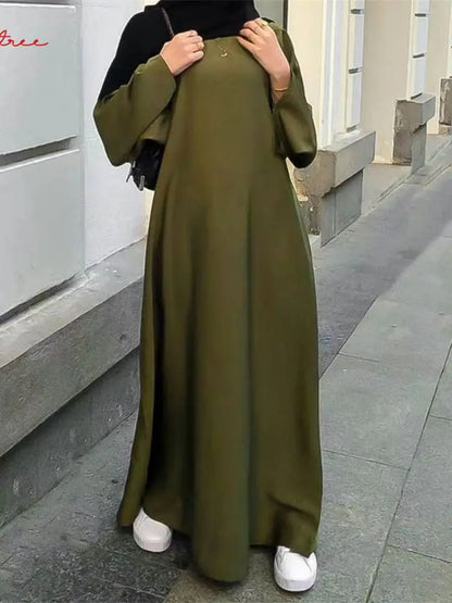 Fashion Satin Sliky Djellaba Muslim Dress Dubai Full Length Flare Sleeve Soft Shiny Abaya Dubai Turkey Muslim Islam Robe WY921 - Dhavinci