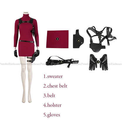 Female Resident 4 Ada Wong Cosplay Costume Evil Cheongsam Dress Red Ada Wig Shoes Halloween Carnival Disguise Suit Women Girls - Dhavinci