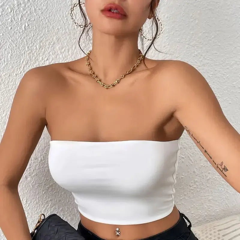 Sexy Bodycon Crop Tube Top, Solid Stretchy Tube Top, Casual Every Day Tops, Women's Clothing - Dhavinci