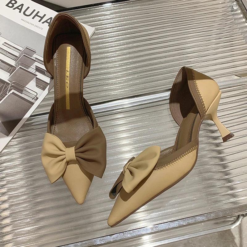 Elegant Bowtie High Heels | Two-Tone Slip-On Party Pumps - Dhavinci