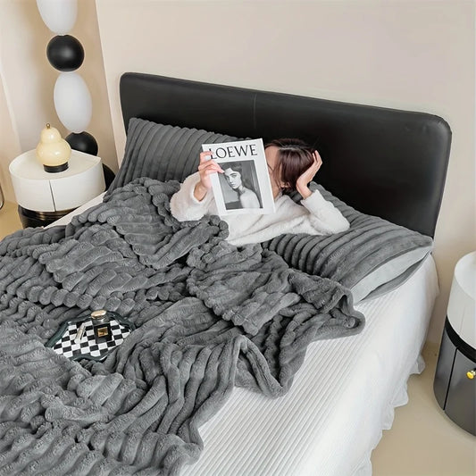 Simplicity Solid Color Thick Wide Strip Multifunctional Blanket Autumn Winter Flannel Bedroom Warm blanket Leisure Time Blanket - Dhavinci