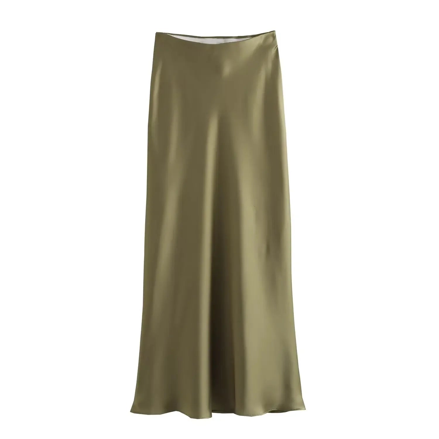 Willshela Women Fashion Satin Solid Pleated Midi Skirt Vintage Mid Elastic Waist Female Chic Lady Skirts - Dhavinci