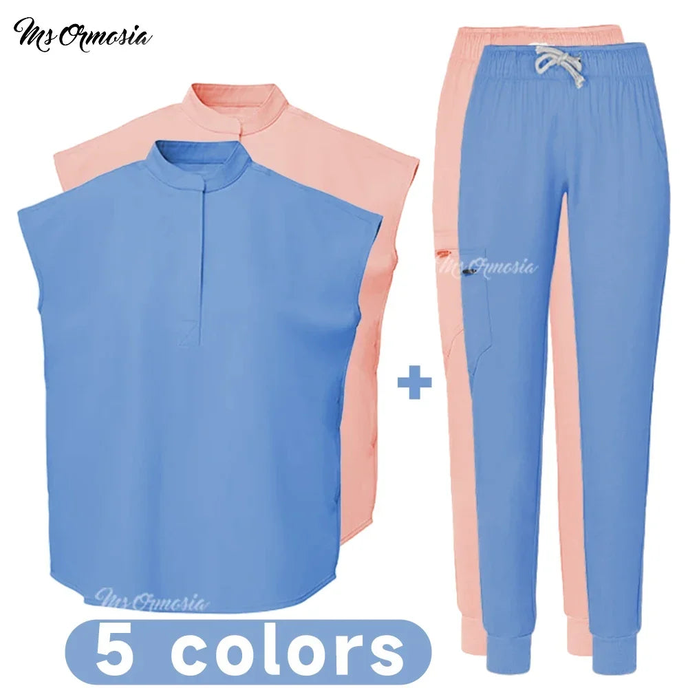 Medical Uniform Elastic Scrub Suit Hospital Surgical Scrubs Top Pants Nurse Nursing Workwear Doctors Clothes Medical Uniform Set - Dhavinci