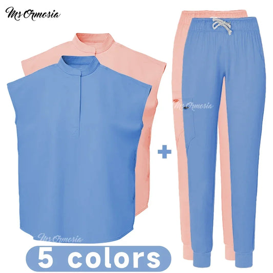 Medical Uniform Elastic Scrub Suit Hospital Surgical Scrubs Top Pants Nurse Nursing Workwear Doctors Clothes Medical Uniform Set - Dhavinci