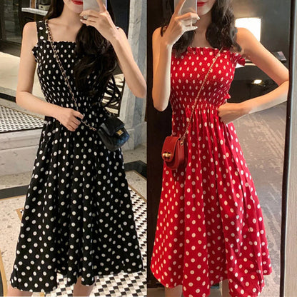 Women's Dresses 2024 Summer Fashion Loose None Sleeve Polka Dot Shoulder Plus Size Casual Dress Sexy Dresses - Dhavinci