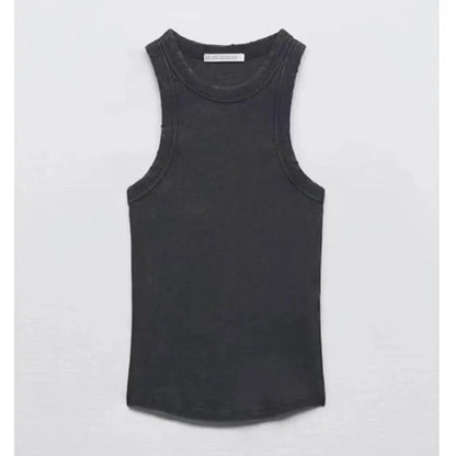 Women’s Fashion Wash Hole T-Shirt Vest | Retro Sleeveless Slim Top - Dhavinci