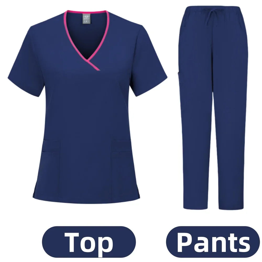 Medical Nurse Beauty Salon Workwear Clinical Scrubs Top + Pant Spa Doctor Nursing Tunic Suit Surgical Uniforms Woman Scrub Set - Dhavinci