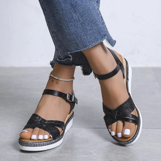 Summer Wedge Sandals for Women - Buckle Strap Platform Rome Sandals - Dhavinci