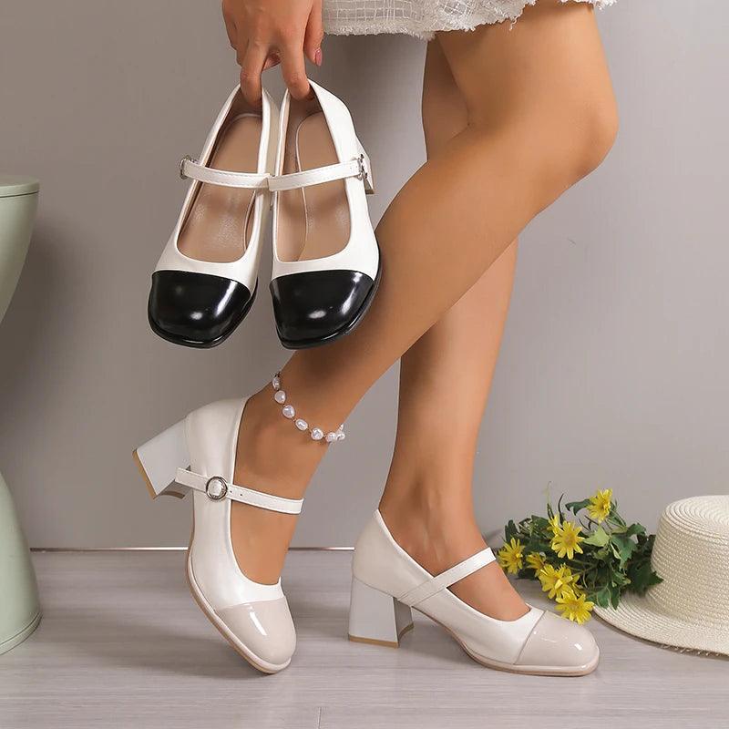 Mix Color Patent Leather Mary Janes | Buckle High Heel Pumps - Dhavinci