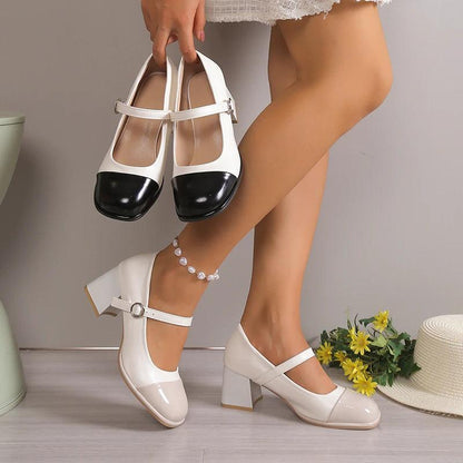 Mix Color Patent Leather Mary Janes | Buckle High Heel Pumps - Dhavinci