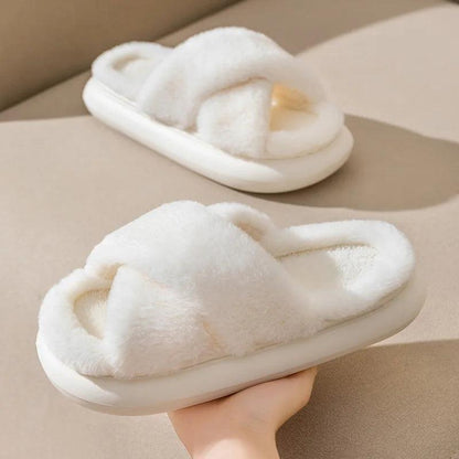 Thick Platform Fur Slippers for Women | Winter Plush Non-Slip Slides - Dhavinci