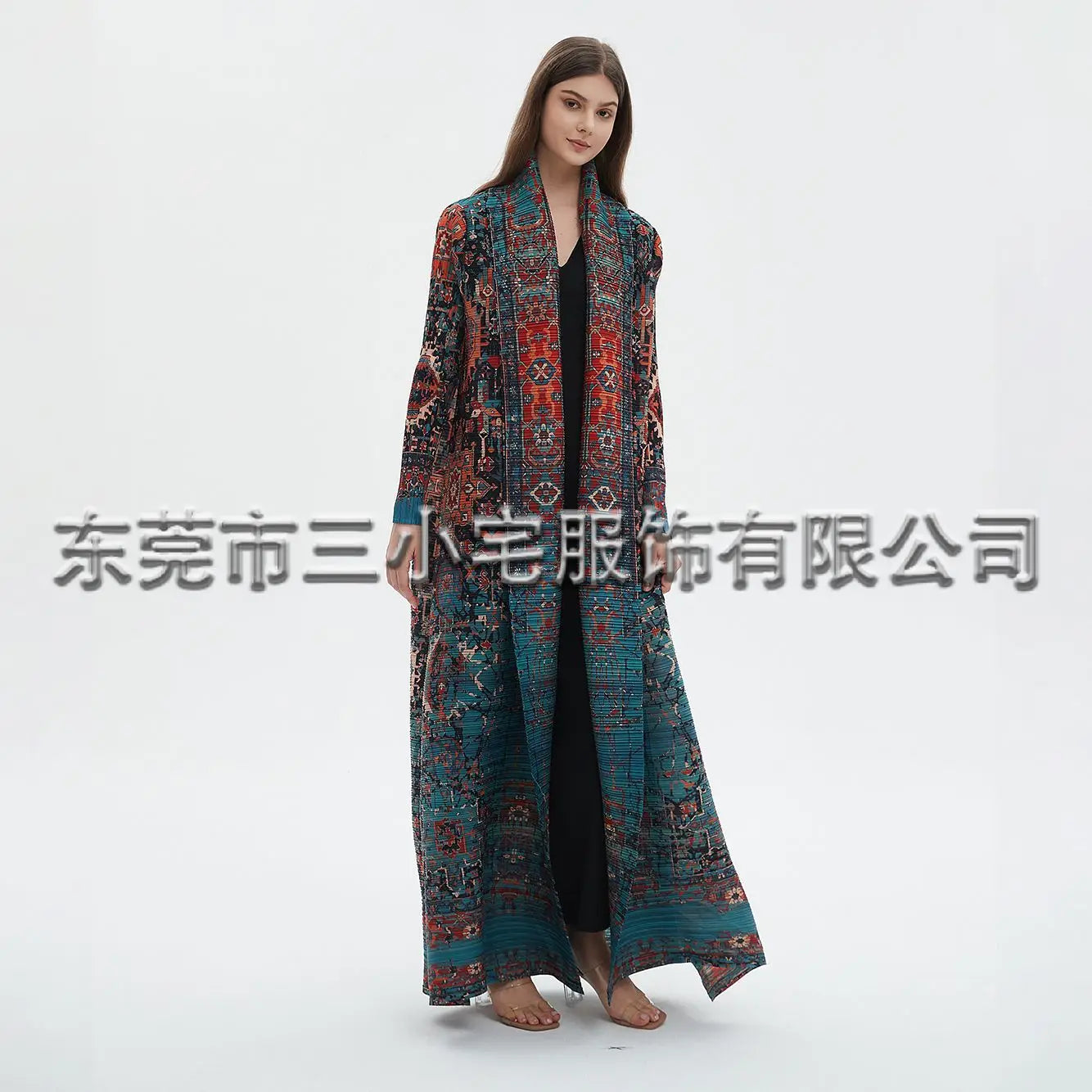 Pleats Pleated Abaya Long Printed Jacket Trench Windbreaker Evening Gown Gown 2024 Autumn New Loose Extended Coat Women Clothing - Dhavinci