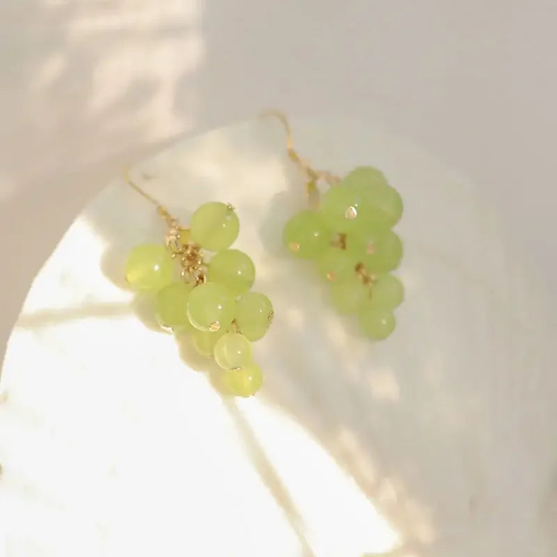 Mini Grape Earrings | Trendy Green Bead Dangle Jewelry for Women