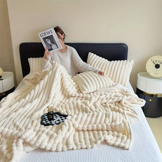 Simplicity Solid Color Thick Wide Strip Multifunctional Blanket Autumn Winter Flannel Bedroom Warm blanket Leisure Time Blanket - Dhavinci