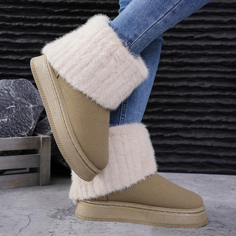 Warm Faux Fur Snow Boots for Women | Non-Slip Plush Platform Ankle Boots - Dhavinci