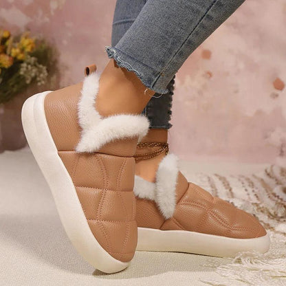 Leather Faux Fur Ankle Boots for Women | Warm, Non-Slip Snow Boots - Dhavinci