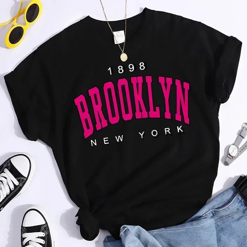 Brooklyn New York Women T-shirts Graphic 1898 Print T Shirt Girl Short Sleeve Ladies Print Clothes Lady Tees Tops Female T Shirt - Dhavinci