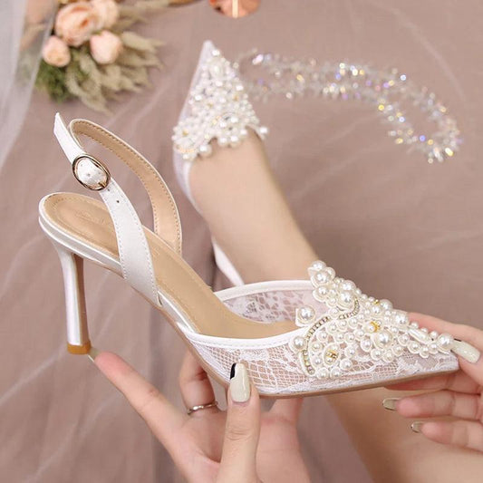 Luxury Pearl Lace Slingbacks for Women - Elegant Wedding Pumps - Dhavinci