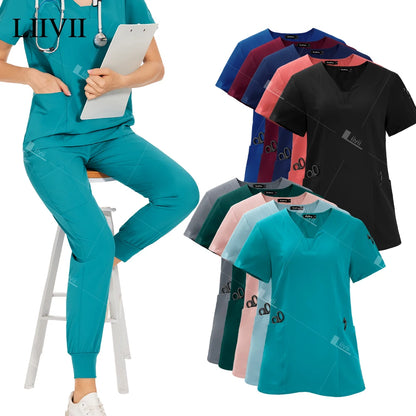 Wholesale Medical Uniforms Jogger Suit Doctor Nurse Scrubs Set Hospital Surgical Work Clothes Multicolor Women Wear Scrubs Suits - Dhavinci