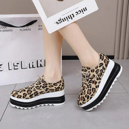 Leopard Print Platform Sneakers for Women | Chunky Bottom Lace-Up Shoes - Dhavinci