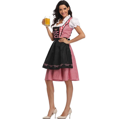 Woman Oktoberfest Plaid Dirndl Dress German Bavarian Beer Wench Waitress Cosplay Costume Halloween Carnival Party Dress - Dhavinci