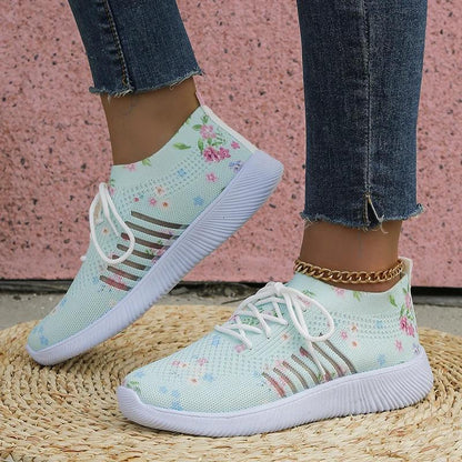 Printed Knitted Sneakers for Women | Lightweight Breathable Sports Shoes - Dhavinci