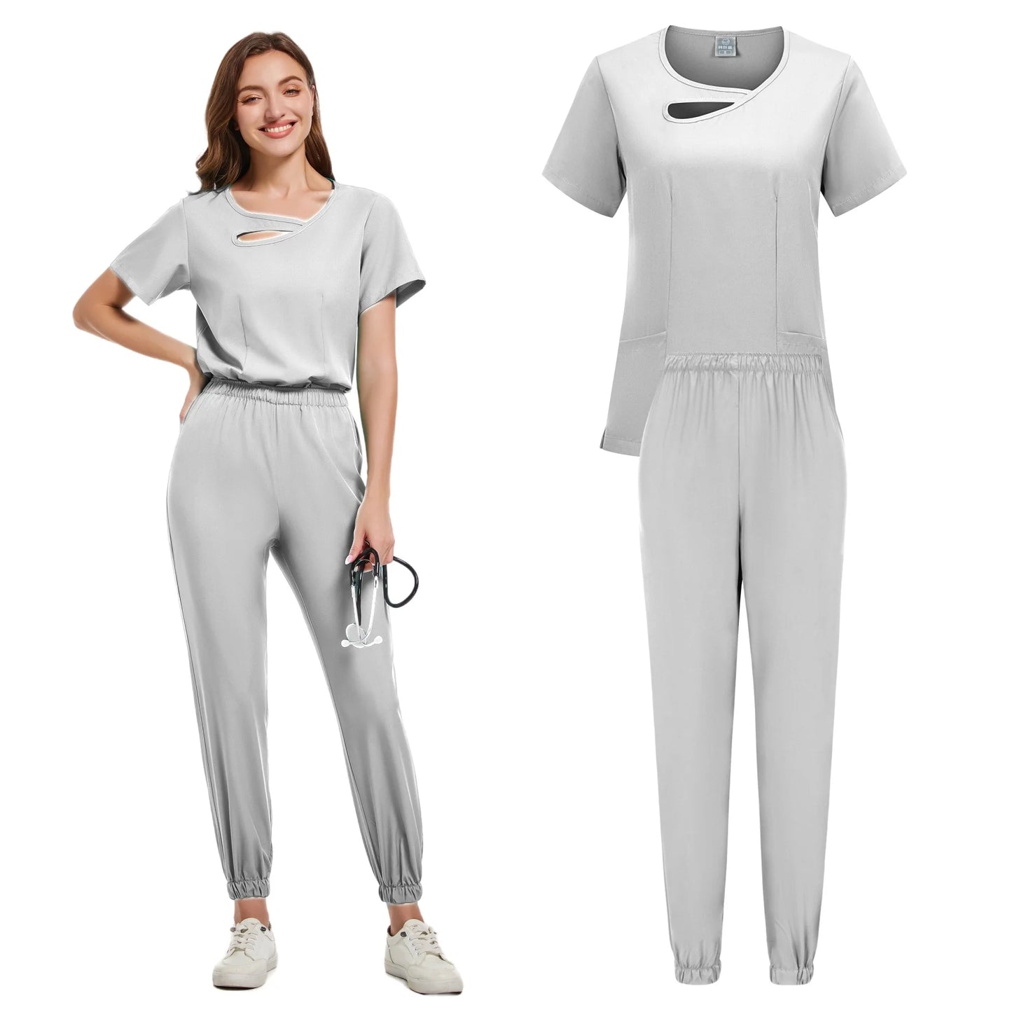 New Scrubs Set Medical Uniforms Stretch Scrub Tops With Pocket Pants Nurse Uniform Doctor Surgery Overalls Beauty Salon Workwear - Dhavinci