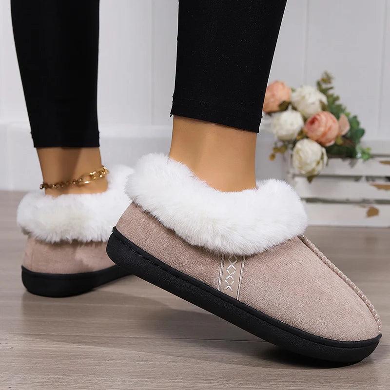 Fluffy Indoor Slippers for Women | Warm Plush Suede House Shoes - Dhavinci