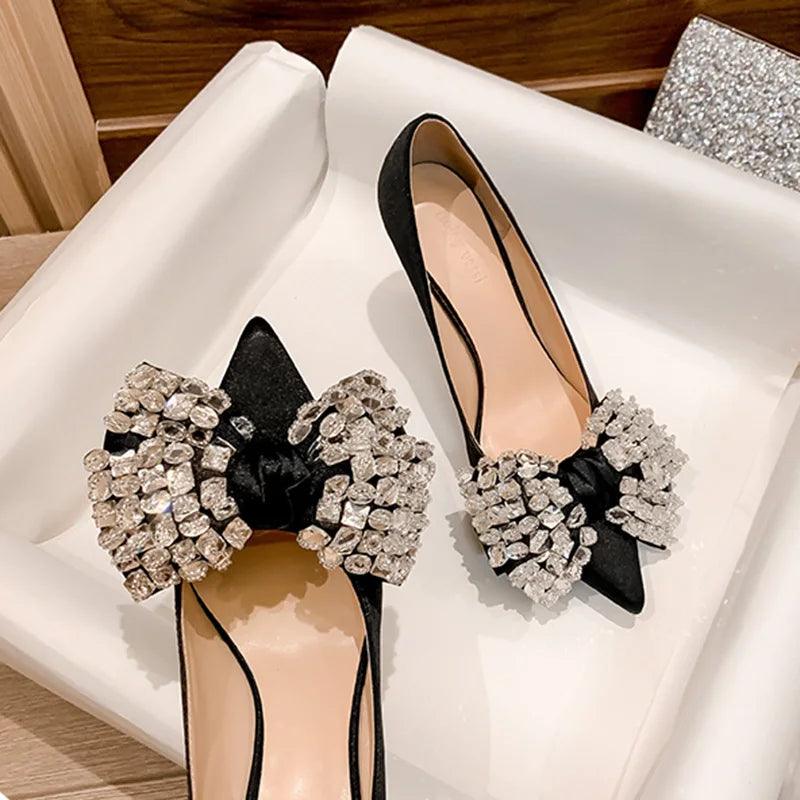 Crystal Bowknot Pumps for Women - Bling Rhinestones Wedding Shoes - Dhavinci