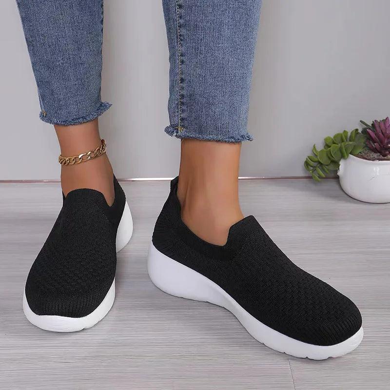 Breathable Knitting Platform Sneakers for Women | Slip-On Sports Shoes - Dhavinci