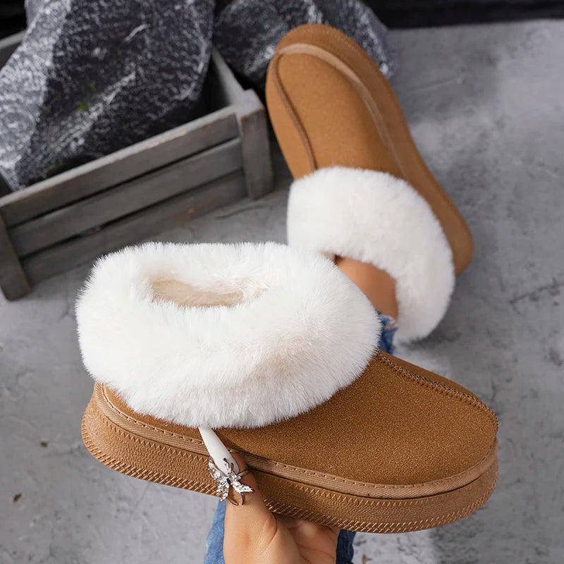 Faux Fur Winter Snow Boots for Women | Warm Suede Ankle Boots - Dhavinci