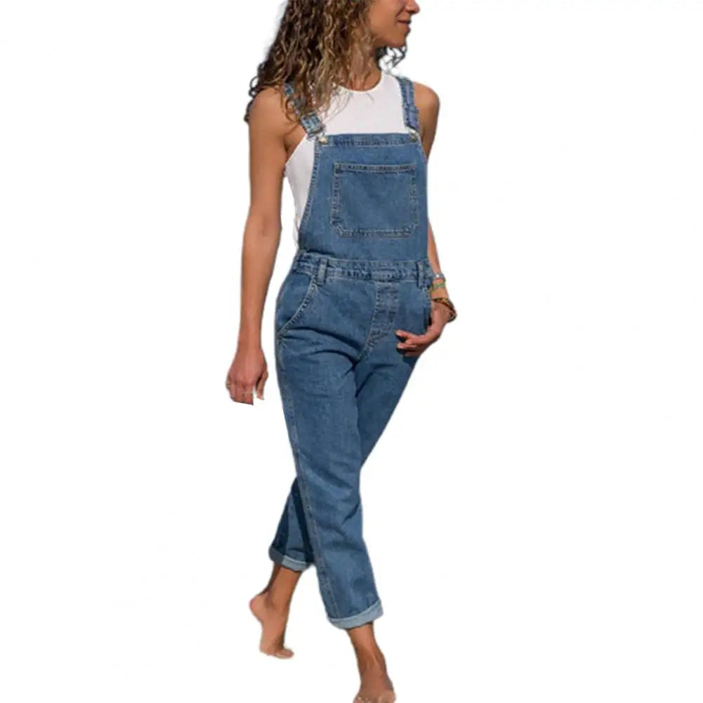 Denim Overalls with Pockets Stylish Plus Size Denim Jumpsuit with Adjustable Straps Side Pockets Women's Loose Backless for A - Dhavinci