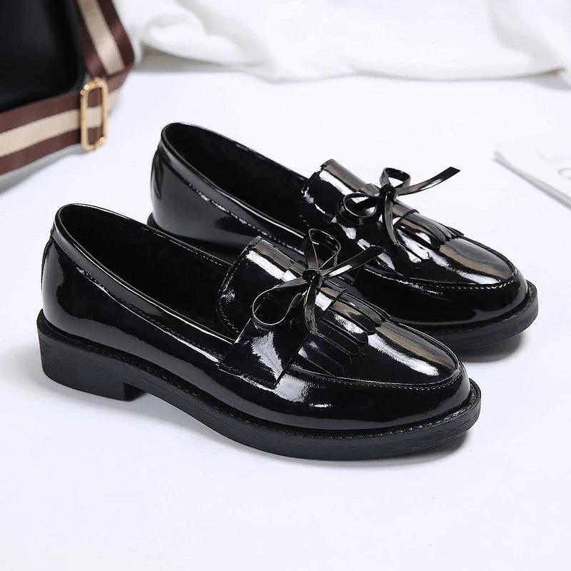 Black Patent Leather Loafers for Women | Casual Platform Flats - Dhavinci