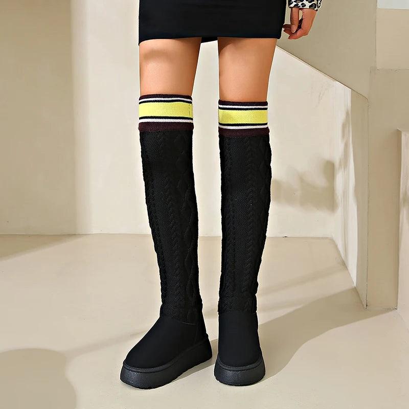 Fashion Striped High Knee Boots for Women | Faux Suede Over-The-Knee - Dhavinci