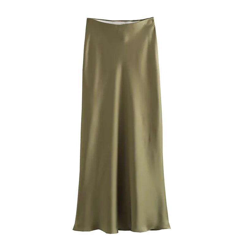 2025 Y2K High-Waisted A-Line Satin Skirt for Women | Casual Spring Skirt - Dhavinci