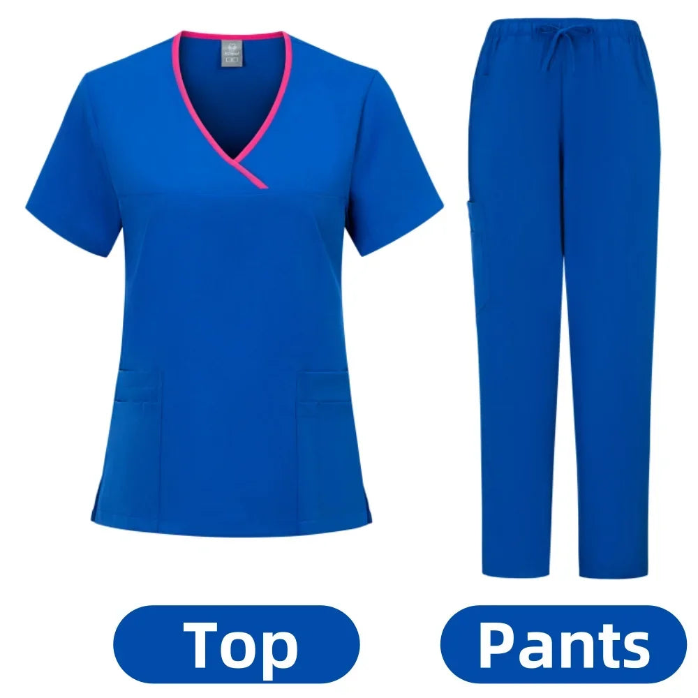 Medical Nurse Beauty Salon Workwear Clinical Scrubs Top + Pant Spa Doctor Nursing Tunic Suit Surgical Uniforms Woman Scrub Set - Dhavinci