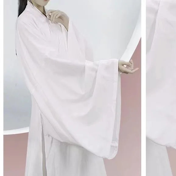 Hanfu Chinese Ming Dynasty Traditional Round Collar Robe Lining Original White Inner Wear Clothing Taoist Robe Lingerie Costume - Dhavinci