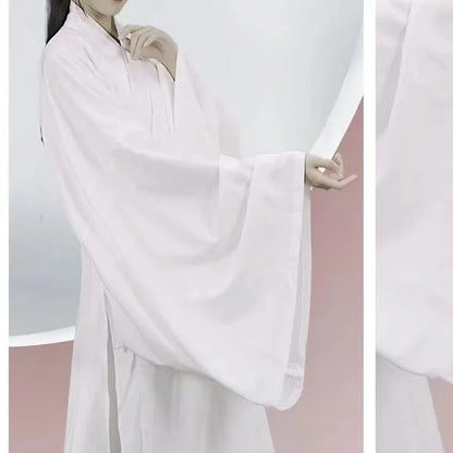 Hanfu Chinese Ming Dynasty Traditional Round Collar Robe Lining Original White Inner Wear Clothing Taoist Robe Lingerie Costume - Dhavinci