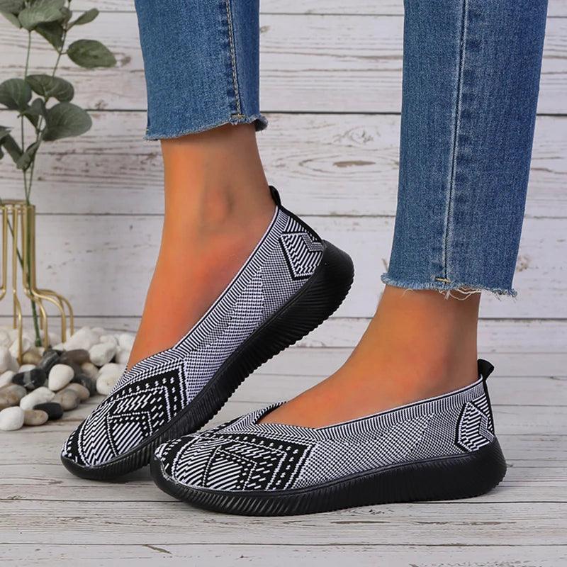 Breathable Women's Knit Sneakers | Slip-On Non-Slip Flats - Dhavinci