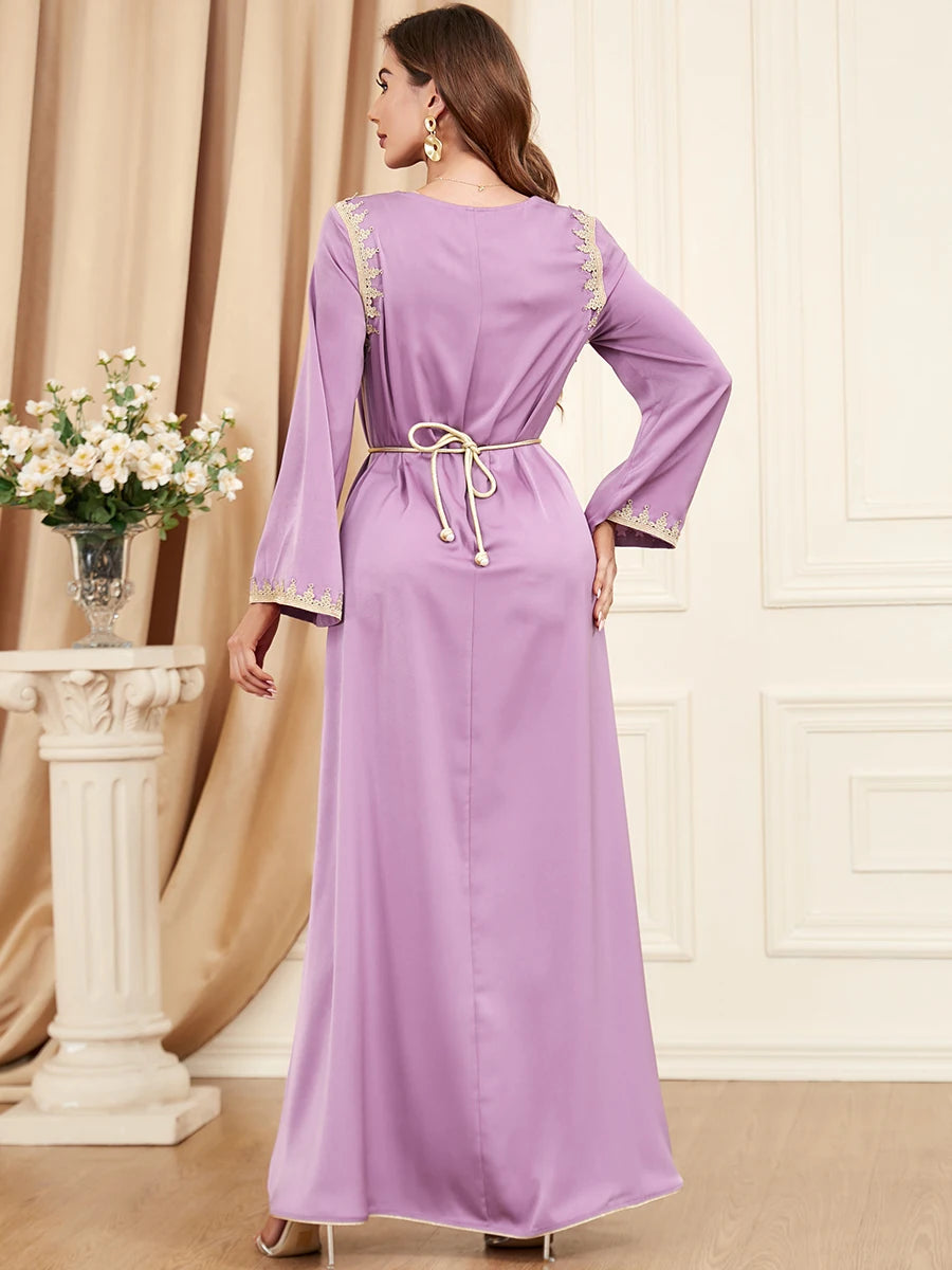 Autumn Muslim Jalabiya Dress | Lace-up Abaya for Ramadan 2025 - Dhavinci