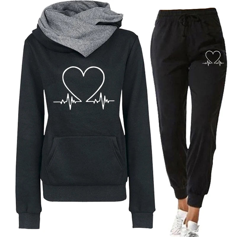 Women's Tracksuit for Autumn & Winter | Warm Hooded Sweatshirt & Jogging Sweatpants - Dhavinci