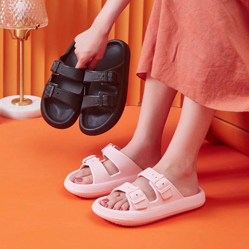 Thick Bottom Cloud Slippers for Women - Fashion Buckle Platform Slides - Dhavinci