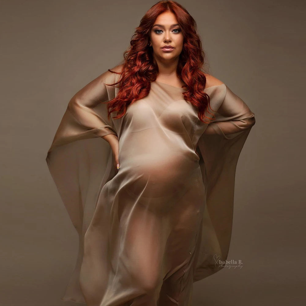 Silk Gown Maternity Photography Props Dress Chiffon Cloak Simple Modeling Fabric Pregnancy For Baby Showers Woman Photo Shooting - Dhavinci