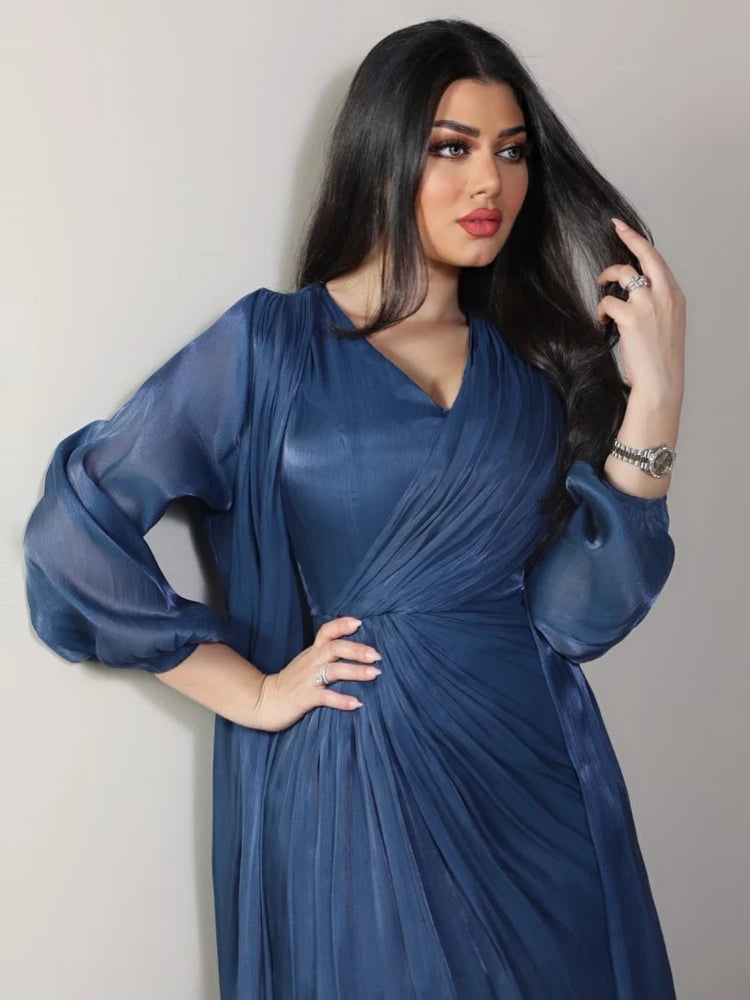 Morocco Party Dress 2 Piece Set | Silky Satin Eid Caftan Abaya - Dhavinci