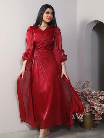 Morocco Party Dress 2 Piece Set | Silky Satin Eid Caftan Abaya - Dhavinci