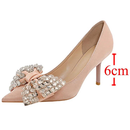 Crystal Bowknot Pumps for Women - Bling Rhinestones Wedding Shoes - Dhavinci